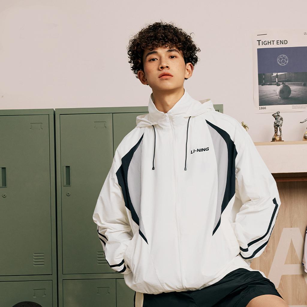 Li Ning Sports Lifestyle Series Color Block Long Sleeve Cardigan Unisex Outerwear Off-White AFDU863-1