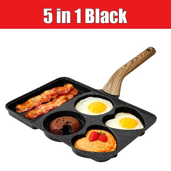 

5-in-1 Grill Pan for Stove Nonstick Divided Breakfast Pan Aluminum Frying Egg Pan with Wooden Handle Multi-function Steak Pot