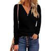 Fall New Solid Color V-neck Buttoned Long Sleeve Pullover T-shirt, Casual Versatile Women's Top for Europe & America