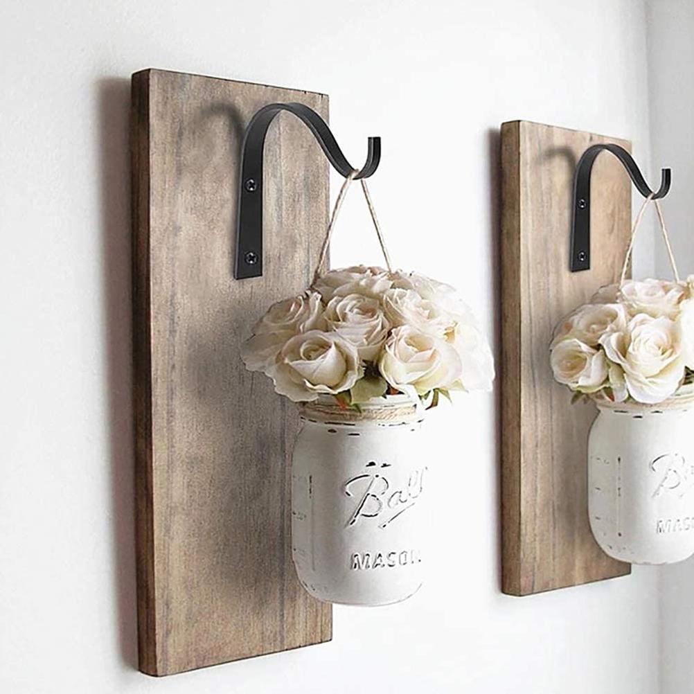 4Pcs Black Metal Wall Hooks Curved Hanging Plant Bracket Flower Basket Decor