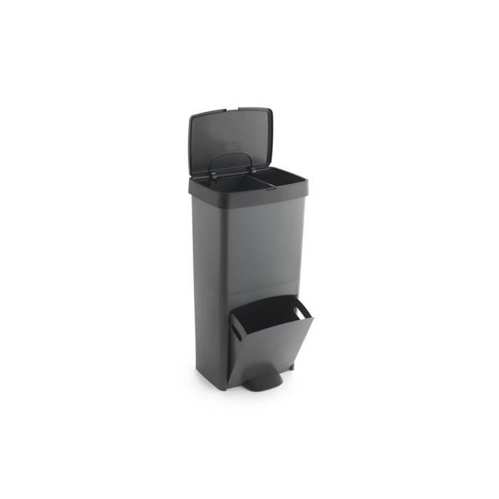 Poubelle De Recyclage 3 Compartiments - Plastique Recyclé - 80L - Anthracite - VANERN