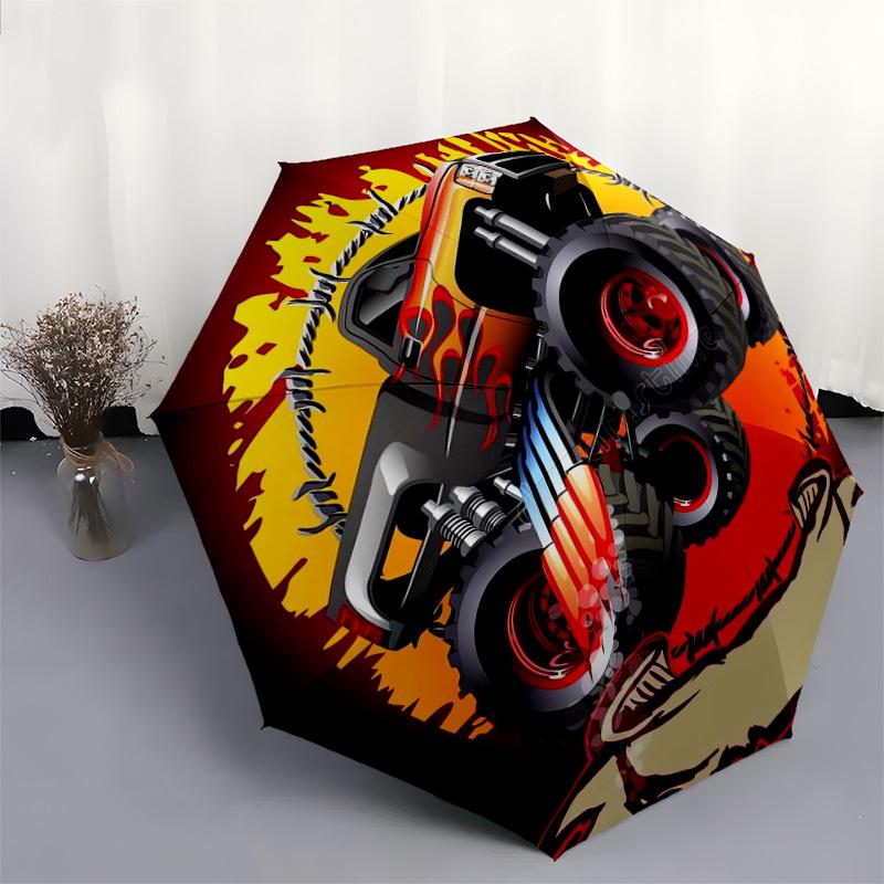 1pc Monster Truck Adventure Umbrella with Plastic Handle,Suitable for All Seasons Home Travel Outdoor UmbrellaDD622