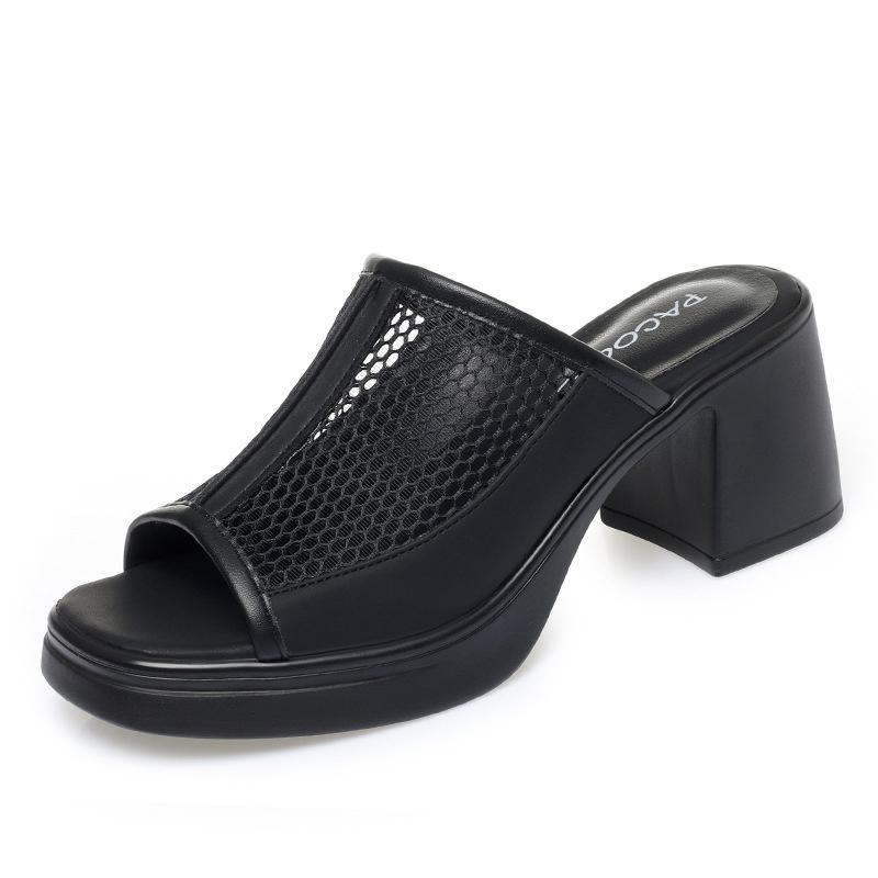 Slippers Women In Summer Thick Heel Waterproof Platform Mesh Breathable Exposed Toe High Heel Soft Sole Ladies Sandals Elegant