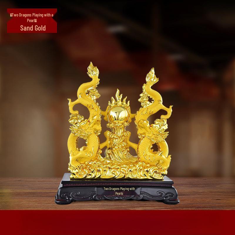 ZISIZ Double Dragon Playing Pearl Gold-Plated Ornament