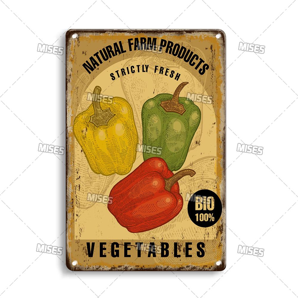 MISES Fruit And Vegetable Metal Poster Decorative Plate Kitchen Vintage Poster Home Bar Farm Industrial Decor Metal Tin Sign