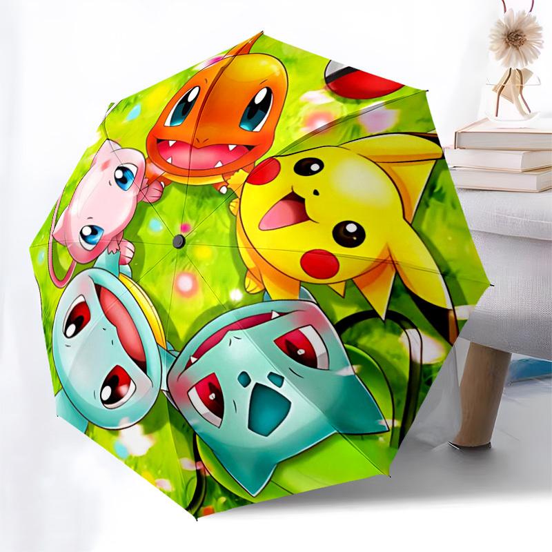 

1pc Pokémon Pikachu, Charmander, Squirtle & Bulbasaur Automatic Opening Folding Umbrella, Portable 3-Fold Design with 8-Bone Iron Frame, Outdoor for F