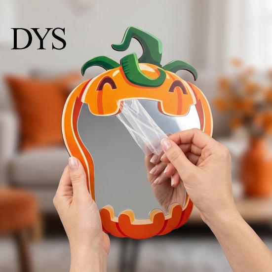 Halloween Wall Mirror Wooden Decorative Mirror, Pumpkin Ghost Bat Witch Cartoon Lightweight Decor, Fun for Entryway Party, Festive Home Ornament