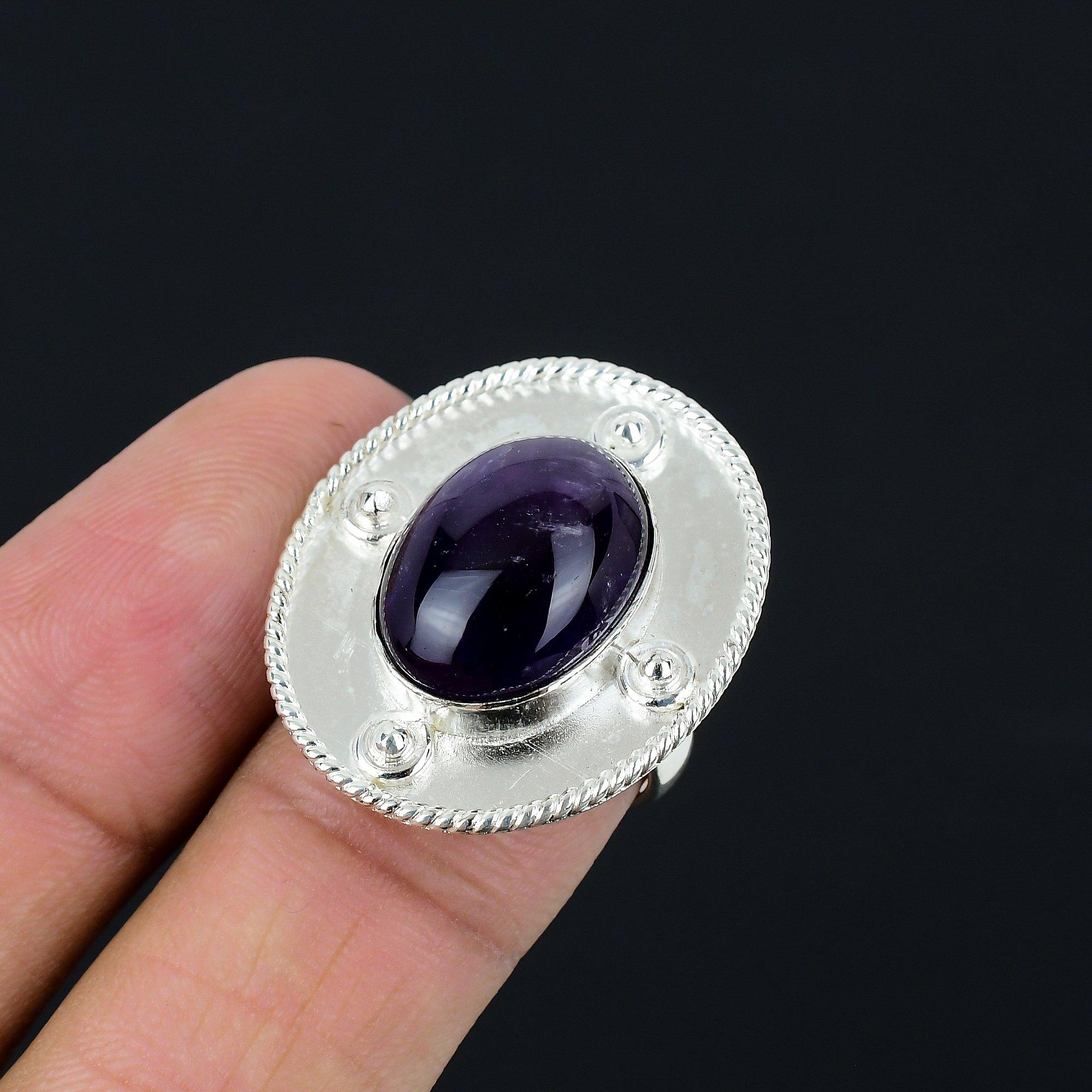 Star Amethyst Gemstone Sterling Silver Mother Stackable Ethnic Ring Jewelry US 7 7