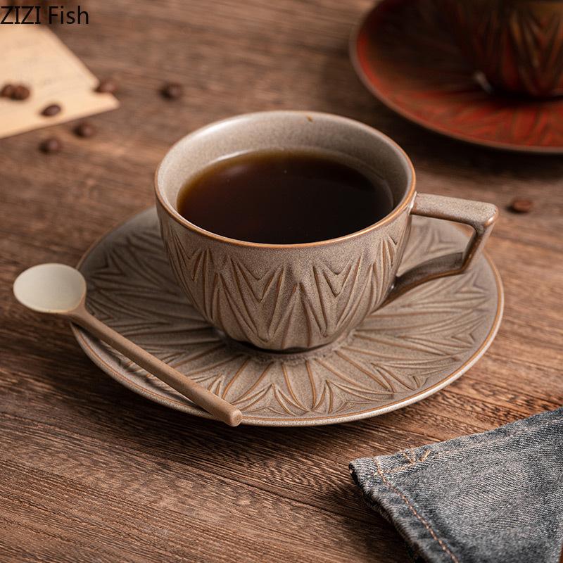 Cană ceramică vintage, creativă, Latte, Cappuccino, ceașcă de cafea, ceașcă de cafea, ceașcă de ceai de după-amiază, set de farfurii, set de băuturi pentru birou și acasă, cadou de sărbătoare