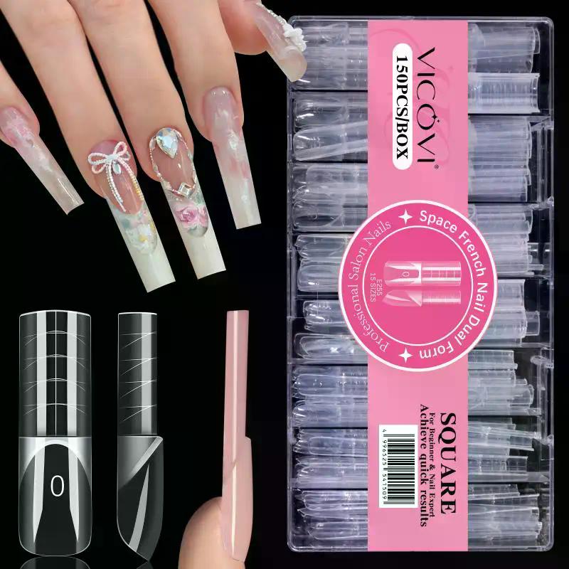 150 Pièces Espace Creux 3D Extension Française Avec Échelle Moule à Ongles Double Forme d'Ongles Couverture Complète Moules Réutilisables d'Extension d'Ongles