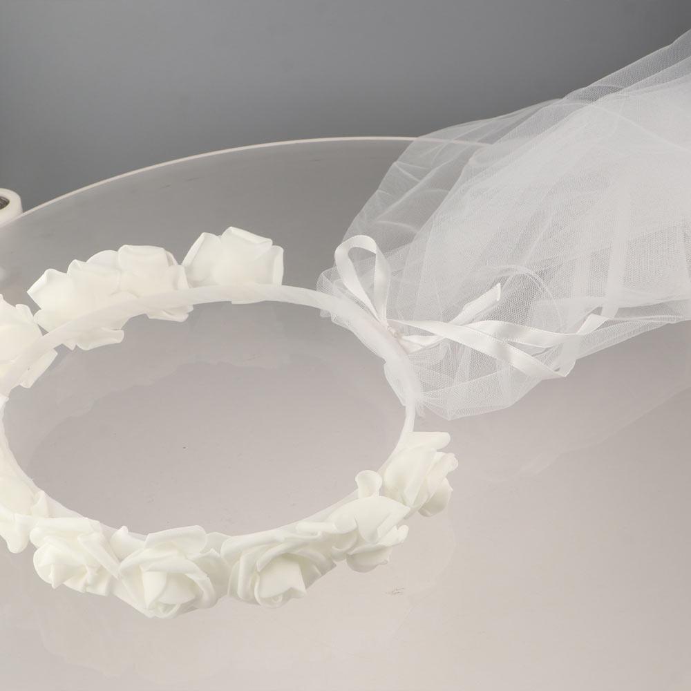 Puffy Exquisite Wedding Photo Artificial Flower Wreath Headband Bridal Veil Lace Up Party Accessory