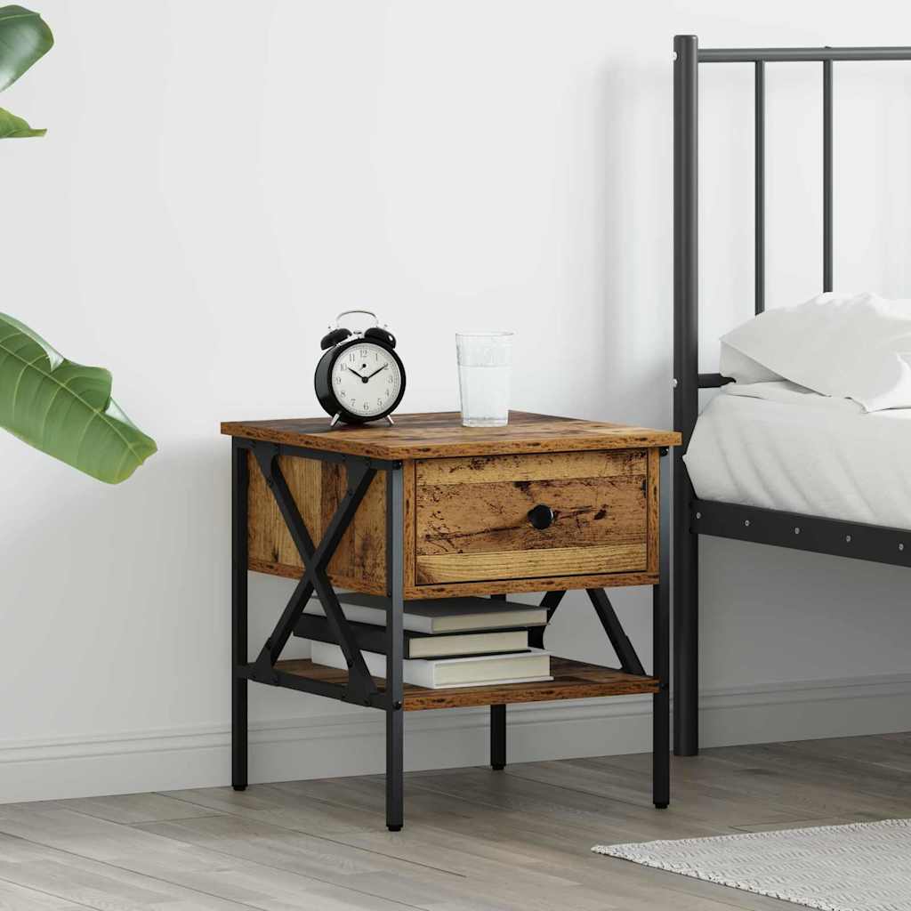 Nightstand Made of Reclaimed Wood 40 x 42 x 45 cm Plywood and Metal