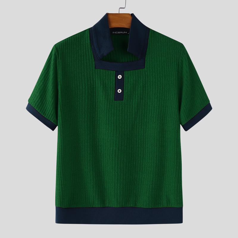 

INCERUN Мужские повседневные футболки с коротким рукавом и квадратным вырезом, со строчкой, в рубчик 5XL зелёный