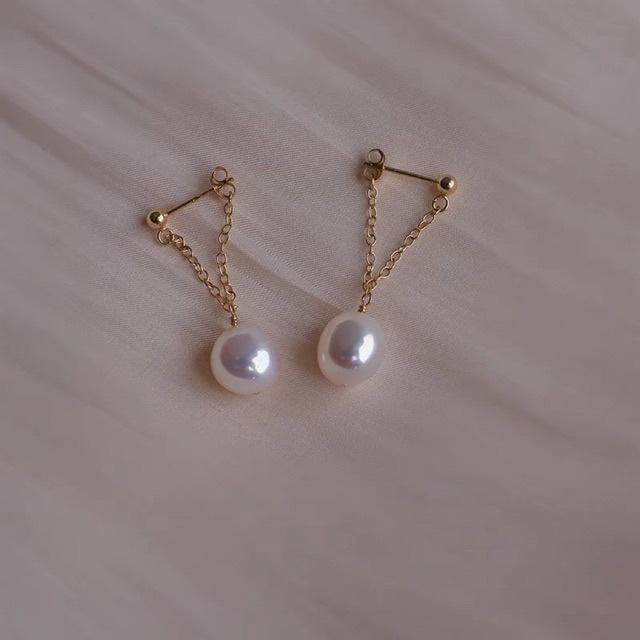 Fashion small fresh natural baroque special-shaped irregular pearl stud earrings chain medium and long earrings 925 silver needle Silver needle