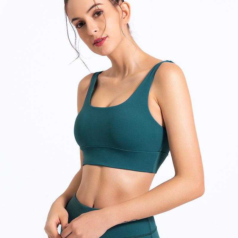 

Чистый цвет, широкий плечевой ремень, жилет для упражнений на спине, шокирующие бюстгальтеры для йоги, женское быстросохнущее нижнее белье для фитнеса XL зелёный