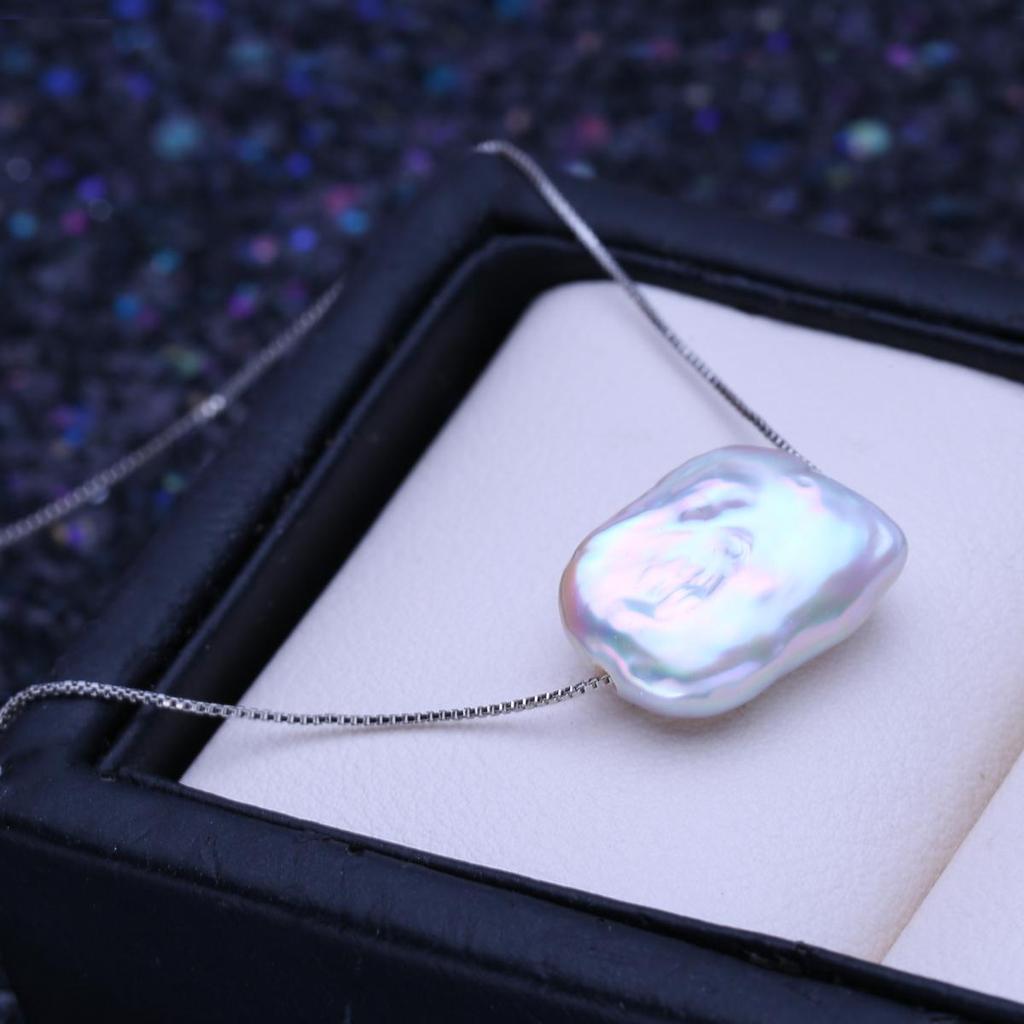 LSOOYH Natural Freshwater Big Baroque Pearl Pendant Classic Silver Color Pendant Necklaces For Women Girl Birthday Gift