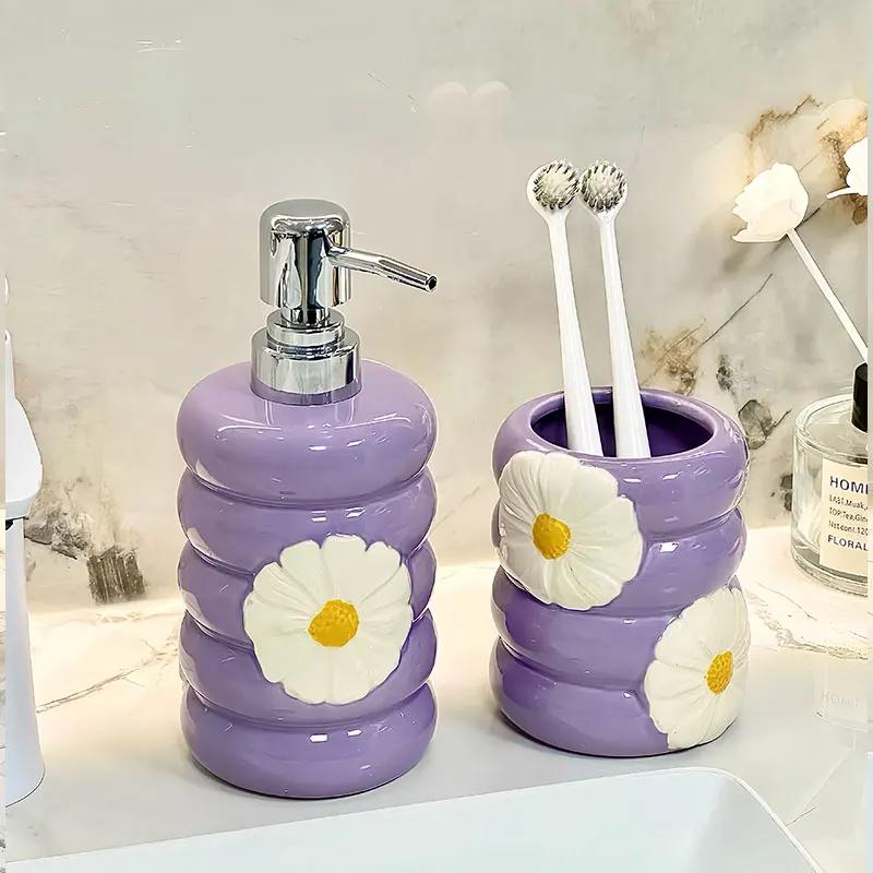 410ml creative daisy lotion separately bottled household toilet bathroom press type shower gel hand sanitizer bottle ceramic