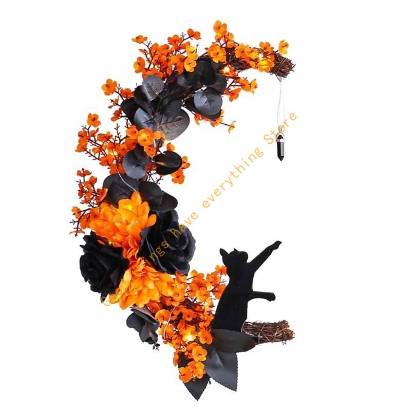 

Halloween Moon Wreath Simulation Hanging Rustic Crafts Scary Home Party Deco 55KF CN