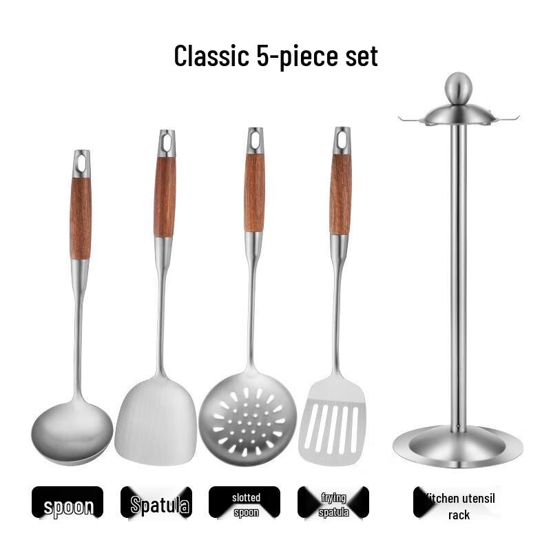 TLXT Wooden Handle Stainless Steel Kitchen Utensil Set