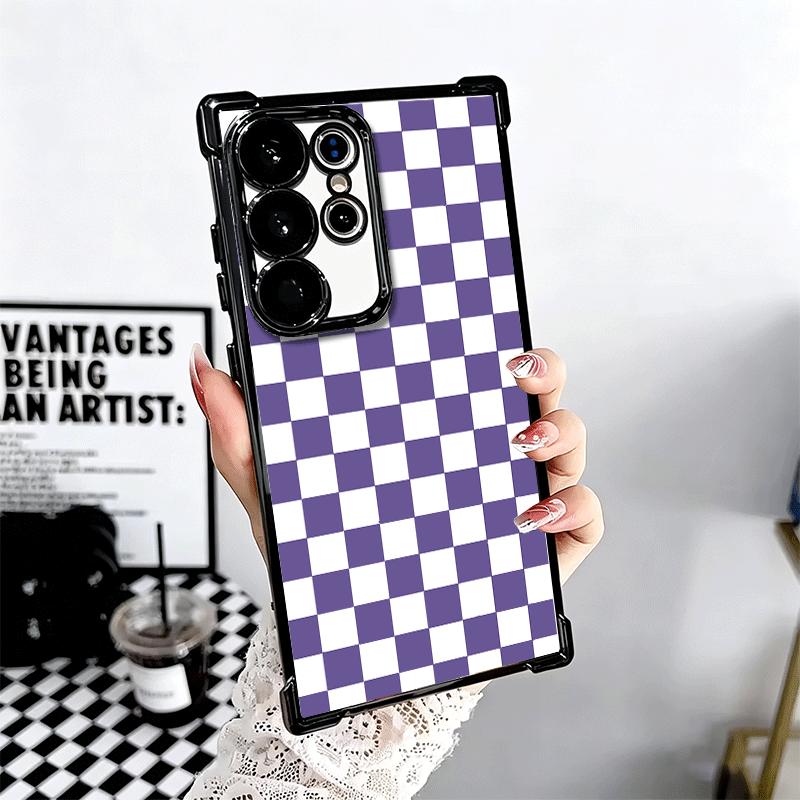 Retro Classic Chess Board Grid Soft Phone Case For Samsung Galaxy S26 Ultra S25 Edge S24 FE S23 Plus S22 S21 + S20 Plating Anti-