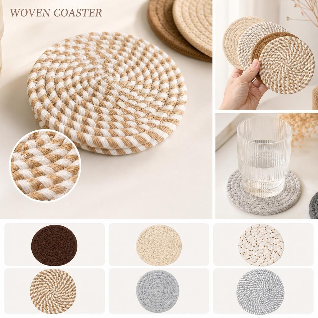 Rundes geflochtenes Set aus 4 Stück 11 cm Durchmesser Tisch für Tassen Becher Gläser Schalen Heimküchen Dekoration