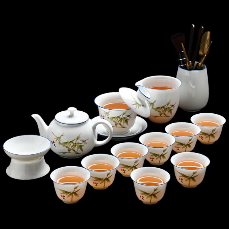 Wo Ding Ice Jade White Porcelain Gongfu Tea Set - Contentment Blue