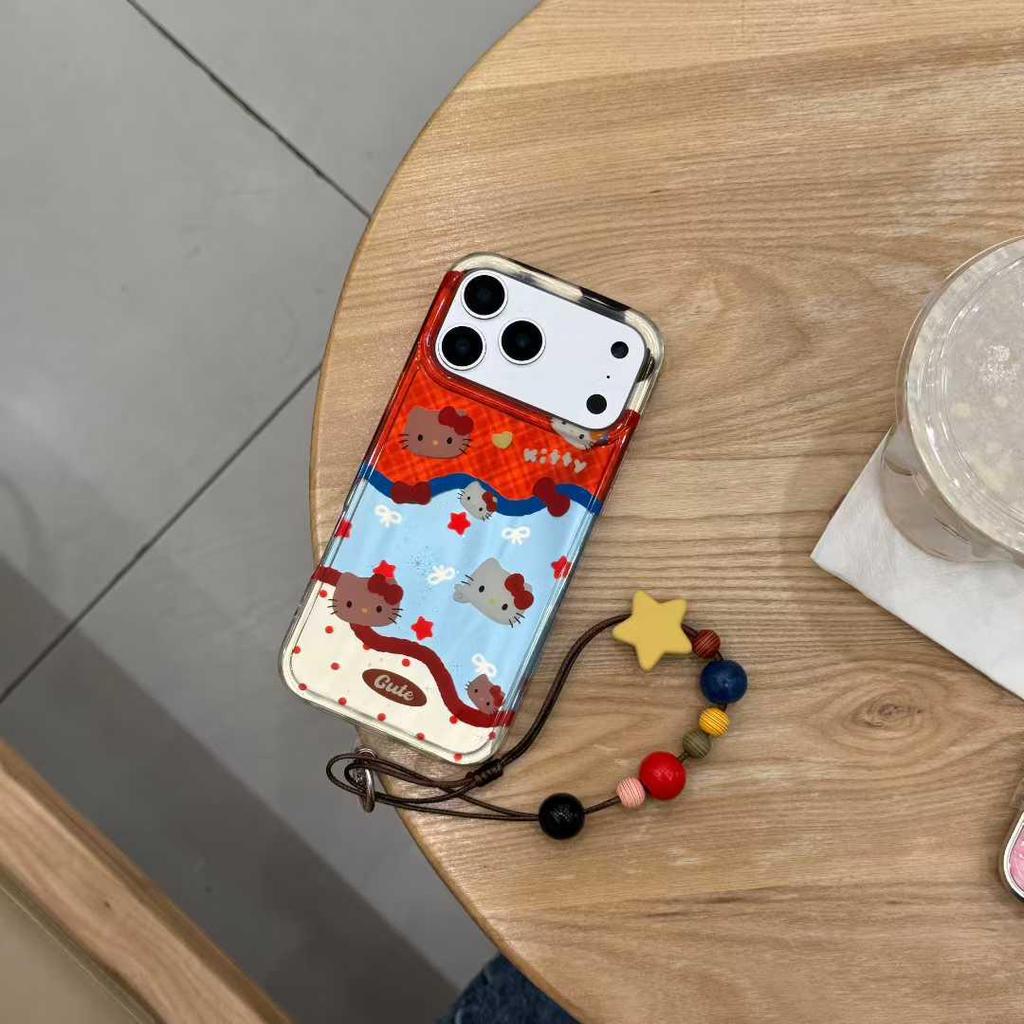 Korean Striped Patchwork KT Case for iPhone 17 Pro Max, Apple 16/15, Chain 14, Female 17