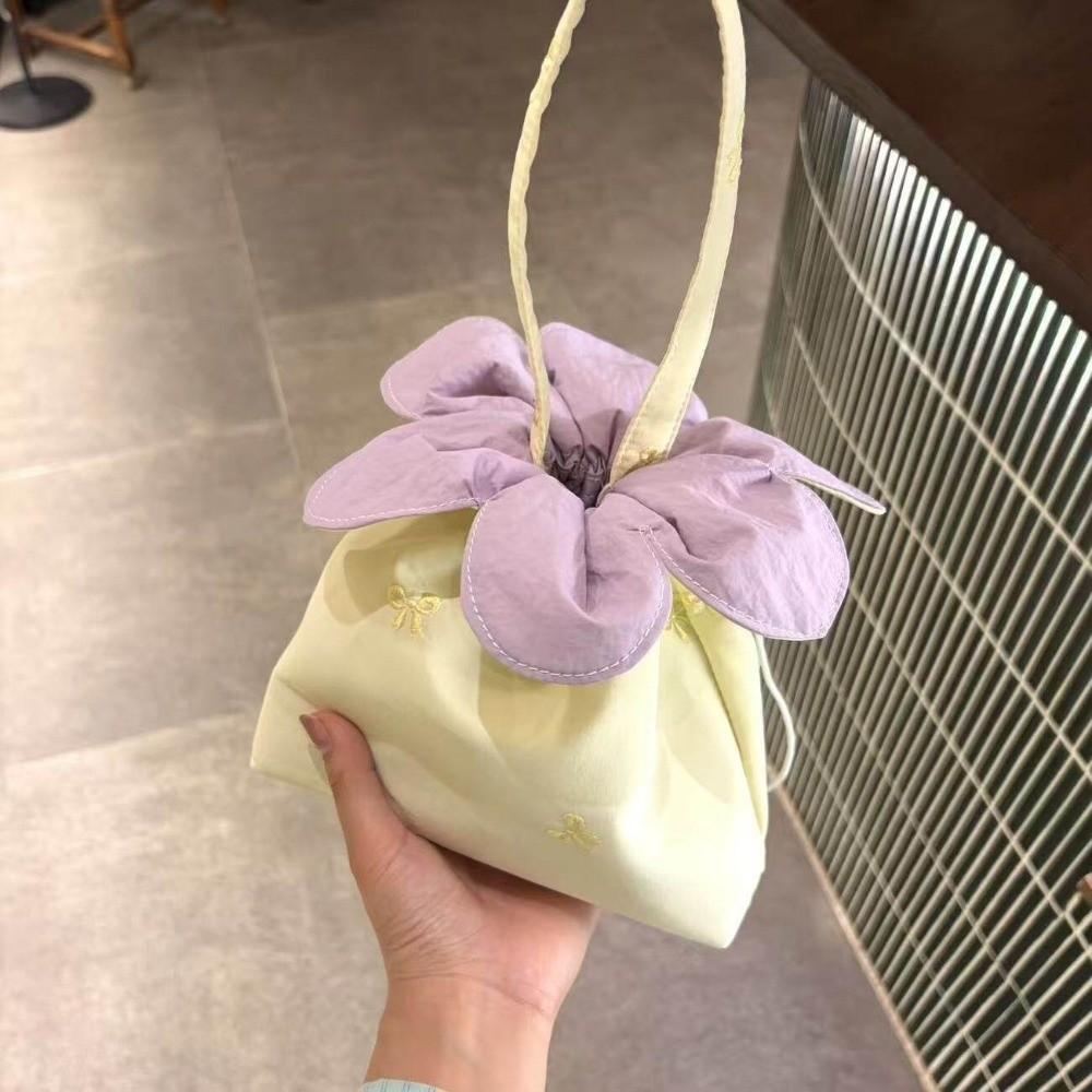 Bow Printed Flower Drawstring Handbag Polyester Storage Bag Vintage Polka Dot Tote Bag  Shopping