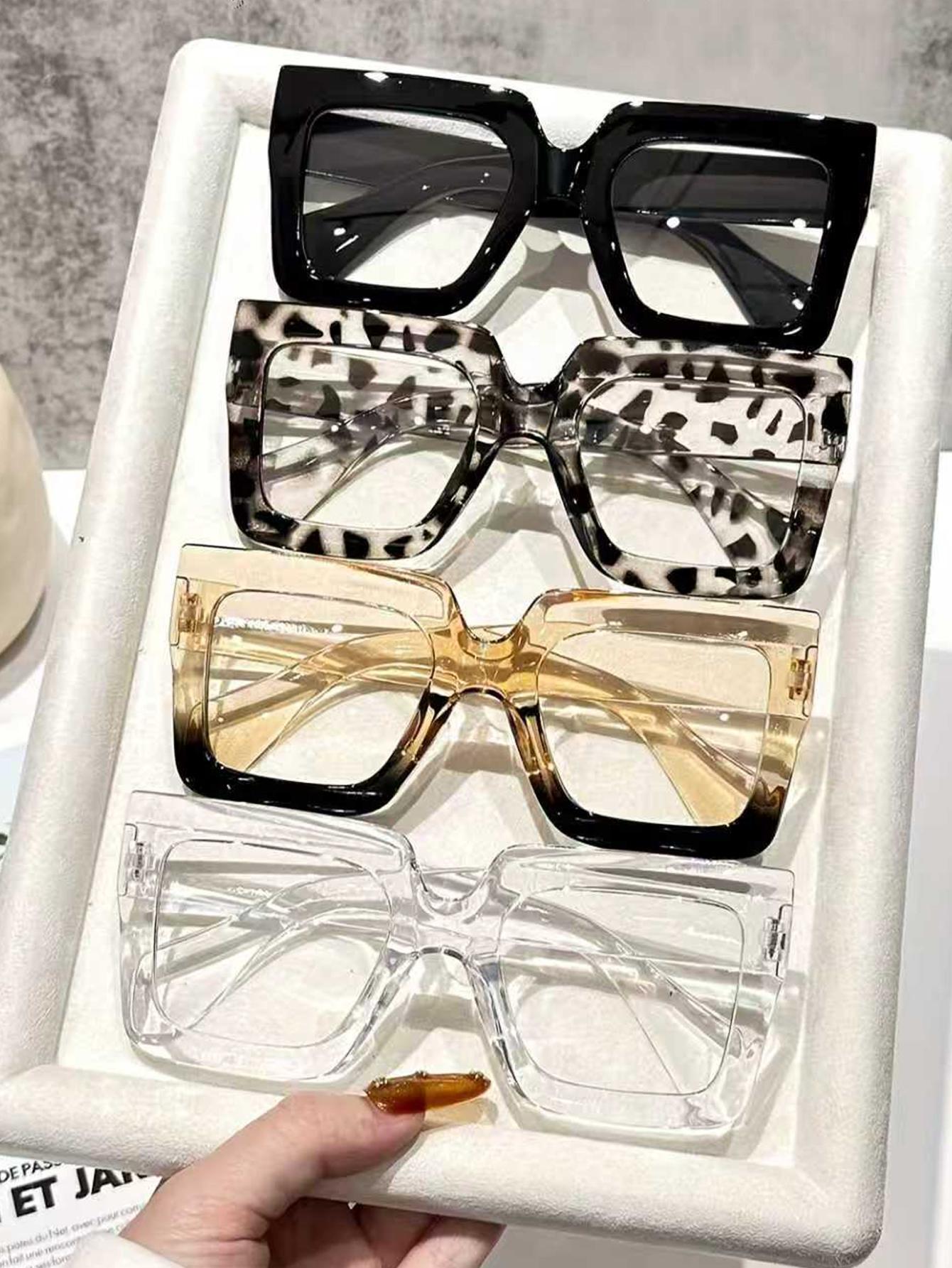 

4Pcs Oversized Rectangular Frame Glasses Set, Multi-Color Frames with Transparent Lenses, Suitable for Daily Wear and Holiday Gi