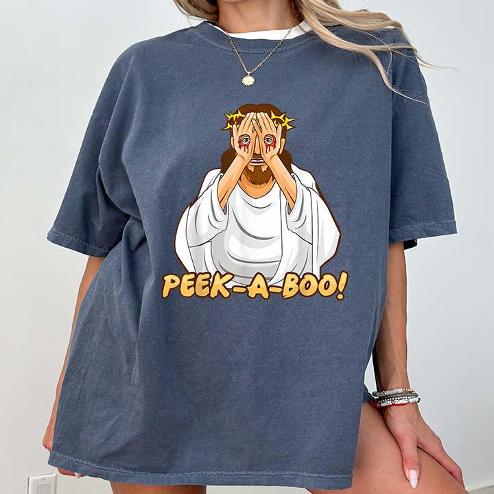 Peek-A-Boo Jesus Funny Christian Faith Jesus Lover T-Shirt 2XL