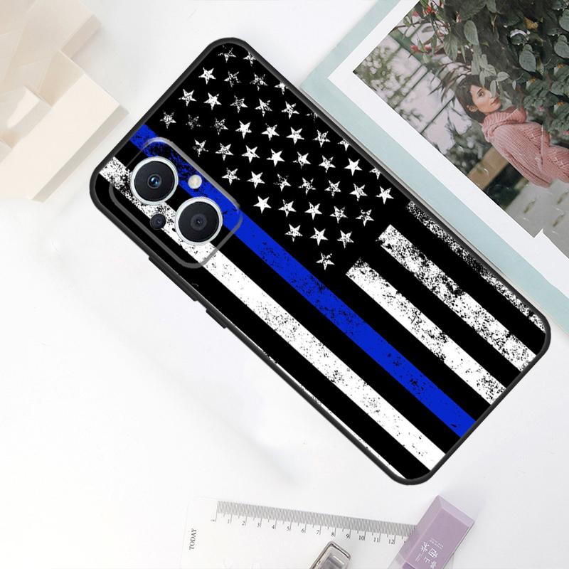 Police Styled Thin Blue Line Flag Case For OPPO Reno 8T 4Z 5Z 11F 10 Pro 4 5 6 8 7 Lite OPPO Find X6 X5 Pro X2 X3 Neo Cover