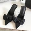 Summer new fashion thin heel bow cool slippers women