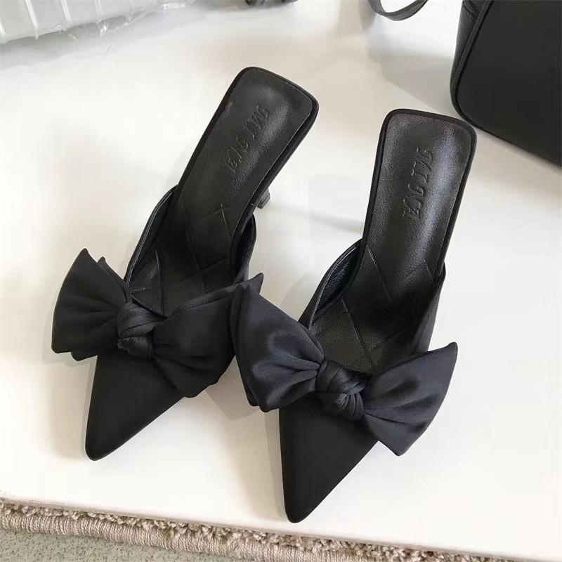 Summer new fashion thin heel bow cool slippers women
