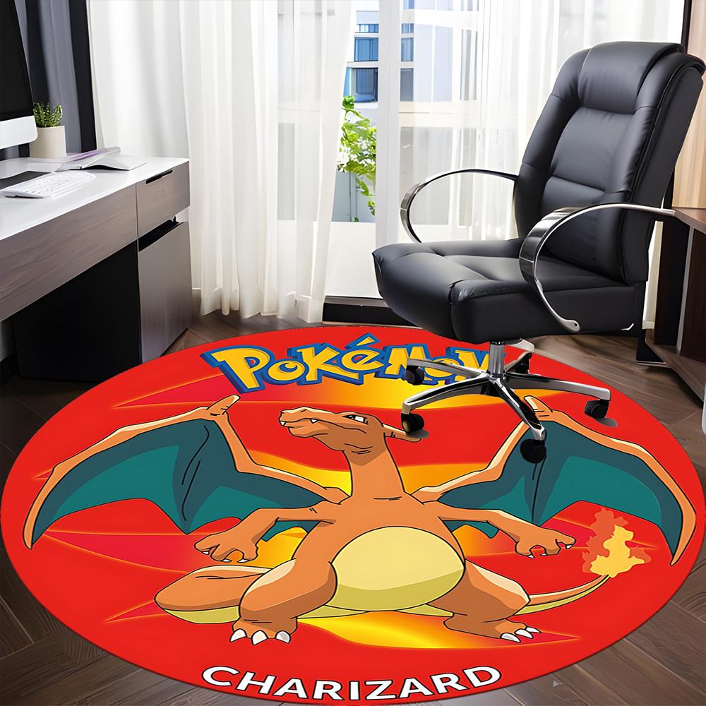 1pc Pokemon Charizard Office Round Area Rug, Indoor Mat Suitable For Office, Under Office Chairs Bedroom Living Room Home Decor, Room Deco