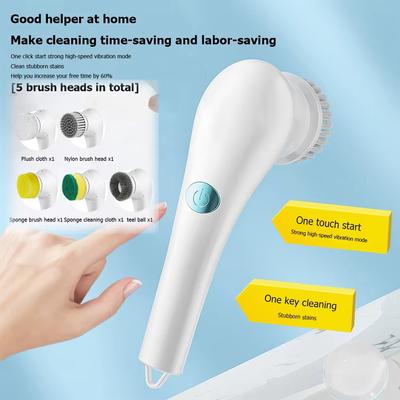 5-in-1Multifunctional Electric Cleaning Brush Usb Charging Bathroom Wash Brush Kitchen Cleaning Tool Dishwashing Brush Bathtub
