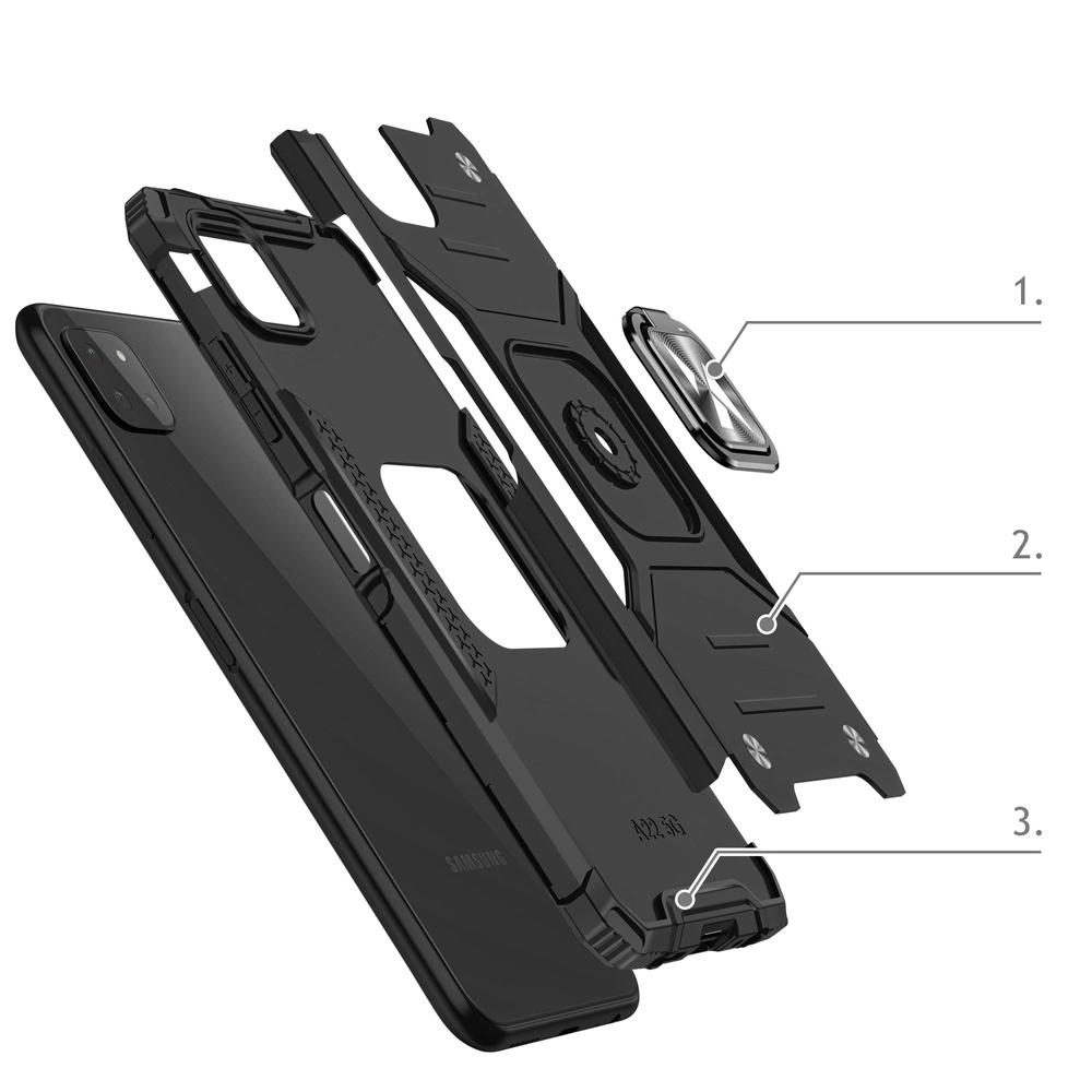 Wozinsky Ring Armor Pancerne Hybrydowe Etui Pokrowiec + Magnetyczny Uchwyt Samsung Galaxy A22 4G Srebrny