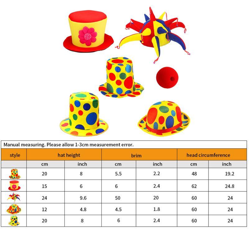 Clown hat comes with a red felt nose and colorful polka dot hat for parties, festivals Halloween