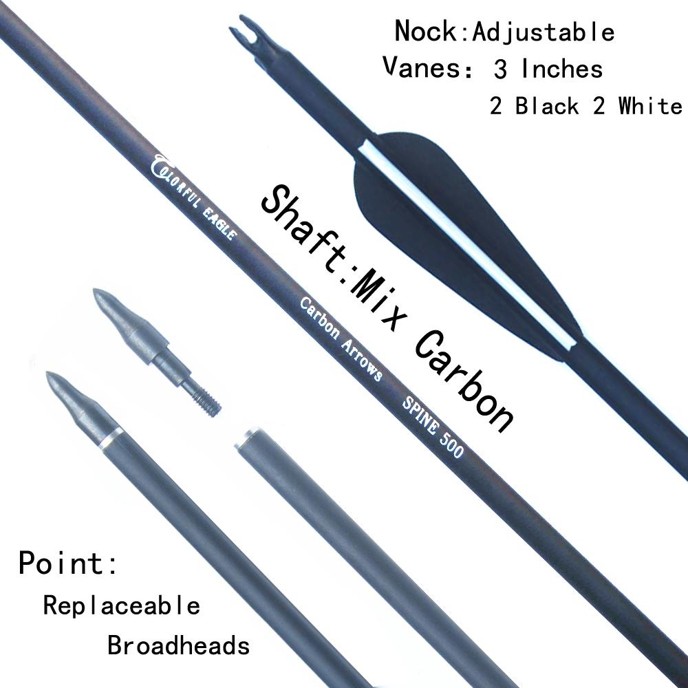 Archery 28/30/31 Inch Spine 500 Carbon Arrows With Steel Point for Compound Recurve Bow Hunting Shooting 5