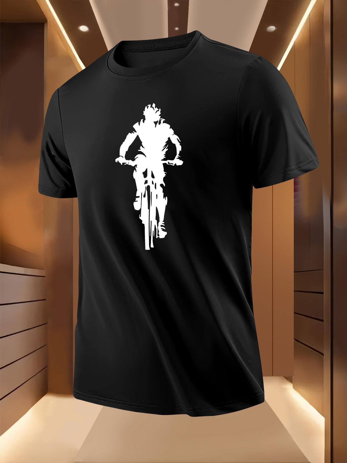 Short Sleeve Tshirt with Cyclist Silhouette Graphic Print... S