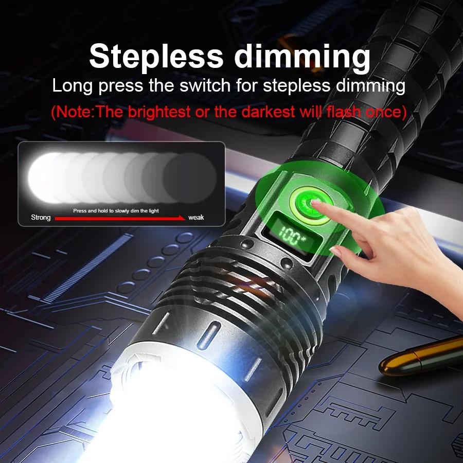 High Power Spotlight Long Range LED Flashlight Long Shot Torch Rechargeable Outdoor Hand Lamp Camping Lantern