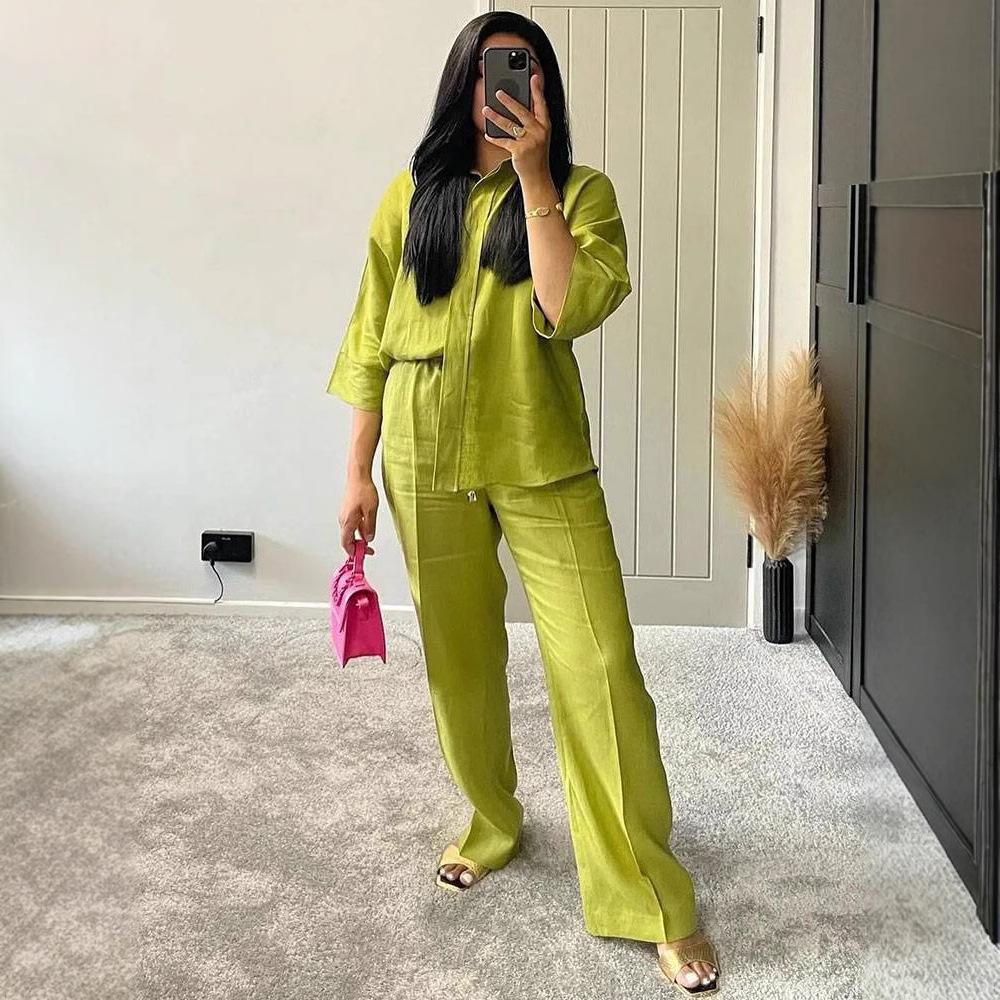 INS Lente Nieuwe Europese & Amerikaanse Losse Blouse en Wijde Pijpen Broek Casual Set