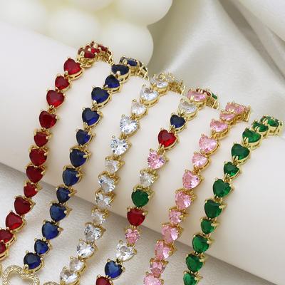 Heart-Shaped Love Peach Heart Big Color Zirconium Copper Gold-Plated Light Luxury Premium Bracelet Bracelet Women