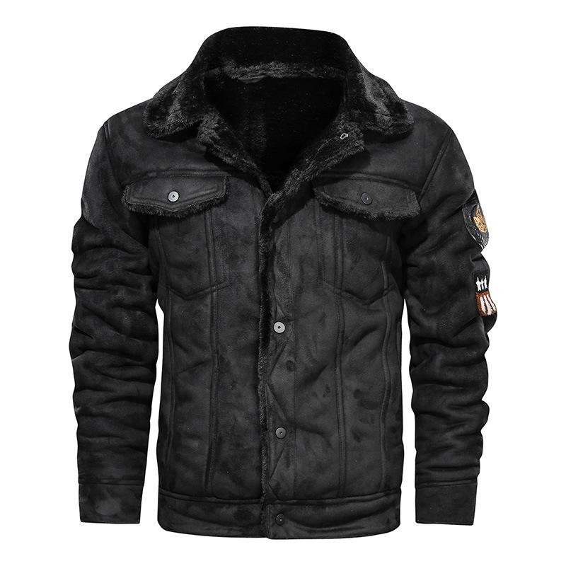 Spring and Autumn New Velvet Trend Loose Leather Jacket Men's Locomotive Clothing Pilot Leather Jacket PU Leather Jacket