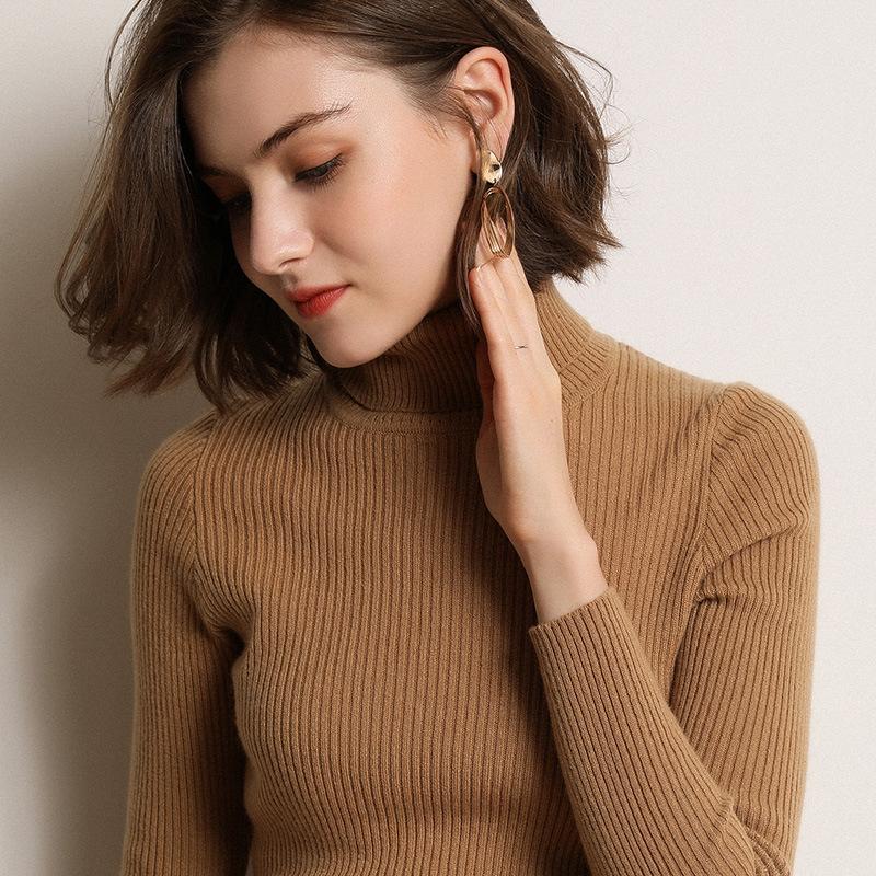 Turtleneck Jumper Woman Knitted Blouses Fashion Ladies Sweaters Winter Thermal Striped Long Sleeve Autumn Warm Tops