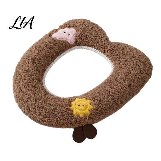 Soft Warm Bathroom Pad Plush Toilet Seat Cover for Autumn Winter, Cute Washable Warmer with Zipper Closure, Universal Fit Thickened Cushion Love/Cloud