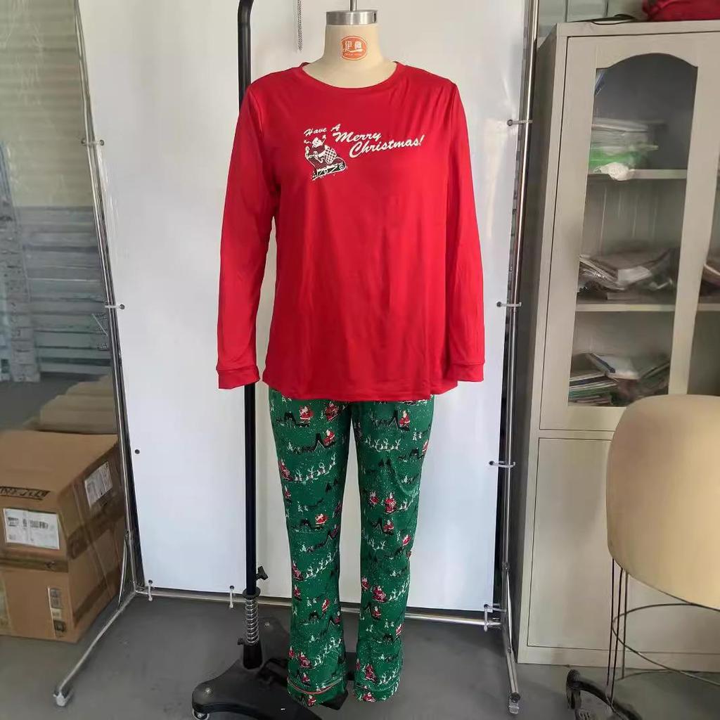 European & American Cotton Parent-Child Christmas Pajamas: Santa Print, Autumn/Winter Home Set