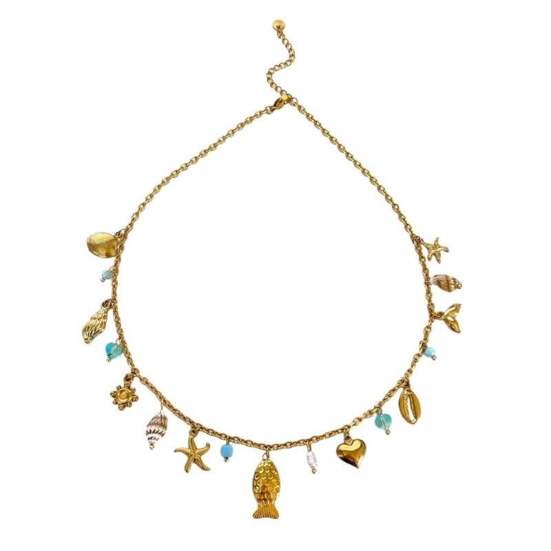 Adjustable Ocean Theme Necklace With Shell Starfish Fish Pendant For Women Trendy Jewelry Gift 1