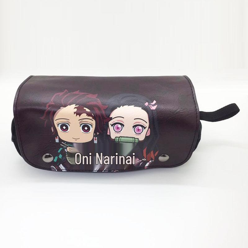 New Year's Day Demon Blade Cartoon Pencil Case - Student Stationery Box with Button Closure