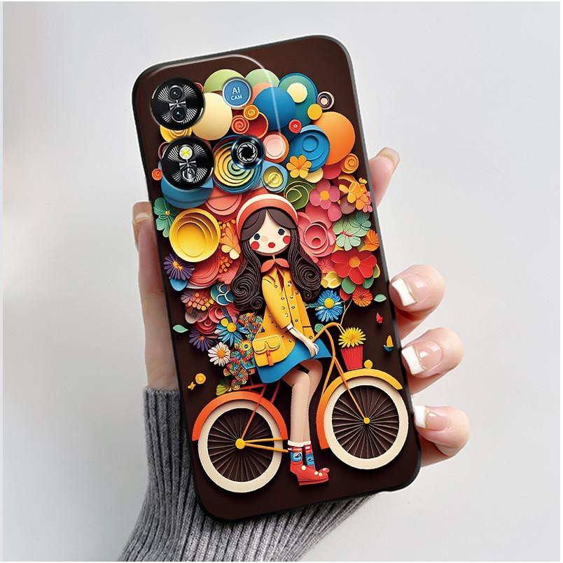 For Oukitel C57S C57 Pro Plus Ultra Case BLU J12 Back Cover Cute Love Heart Rabbit Black TPU Soft Silicone Protective Phone Case