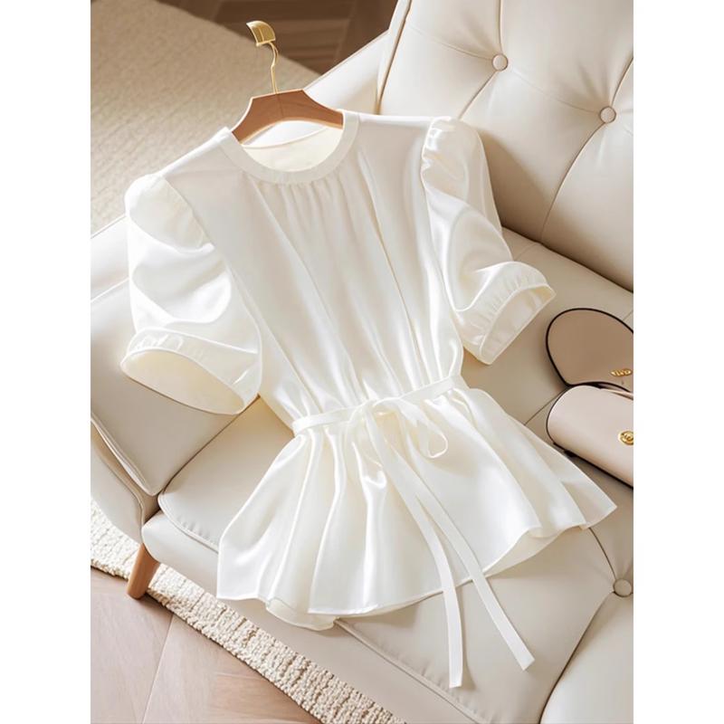 La Chapelle Women's Elegant Satin White Shirt